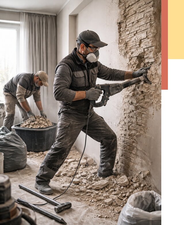 Демонтаж декоративного камня в Ивантеевке от 1492 руб/м² — быстро и недорого | ОТДЕЛОЧНИК-Внт