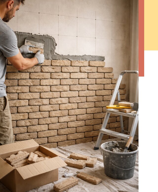 Монтаж декоративного кирпича в Ивантеевке от 3292 руб./м² — быстро и недорого | ОТДЕЛОЧНИК-Внт