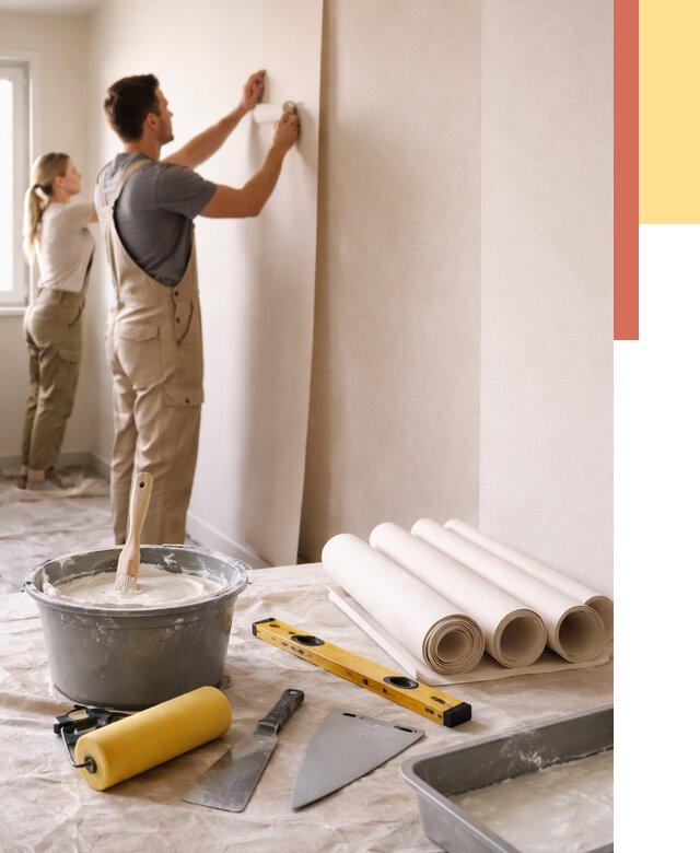 Поклейка бумажных обоев в Ивантеевке от 5658 руб./м2 — быстро и недорого | ОТДЕЛОЧНИК-Внт