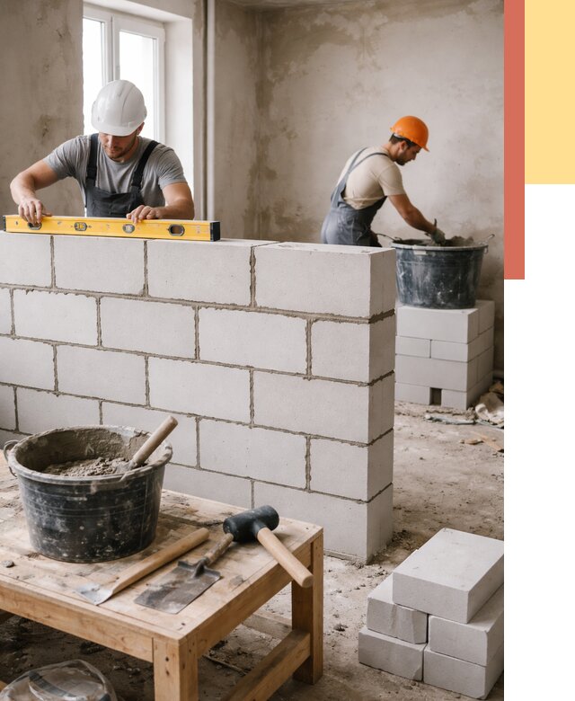 Кладка перегородок из газобетона в Ивантеевке от 3292 руб. под ключ | ОТДЕЛОЧНИК-Внт