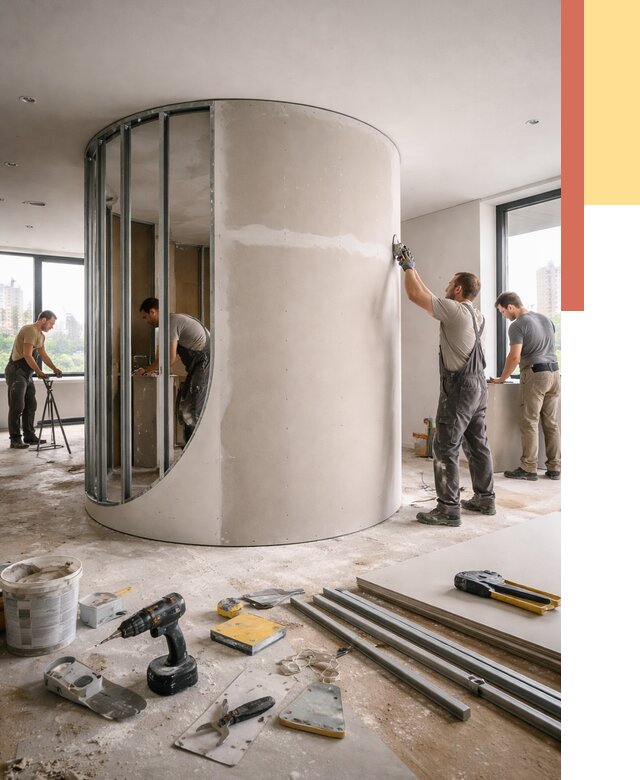 Радиусная перегородка из гипсокартона в Ивантеевке от 2983 руб. под ключ | ОТДЕЛОЧНИК-Внт