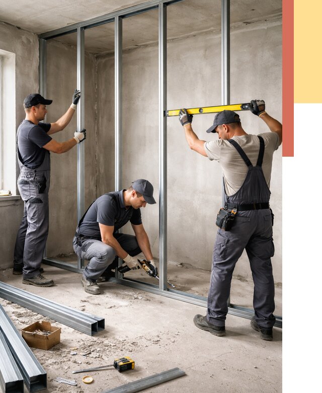 Монтаж каркаса перегородки из профиля в Ивантеевке от 772 руб. | ОТДЕЛОЧНИК-Внт