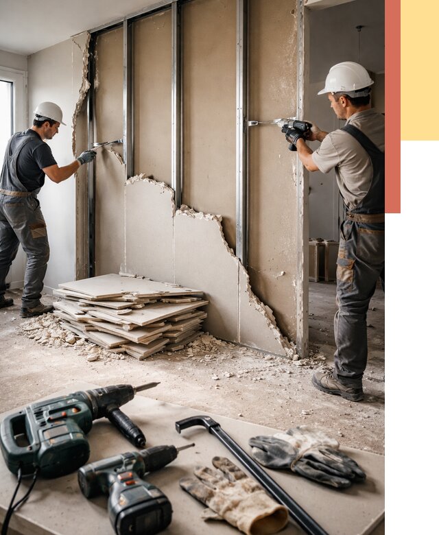 Демонтаж перегородки из гипсокартона в Ивантеевке от 1234 руб. быстро и недорого | ОТДЕЛОЧНИК-Внт