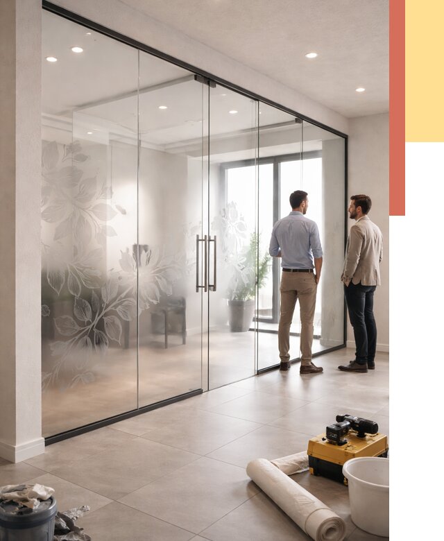 Стеклянные перегородки с рисунком в Ивантеевке от 12859 руб. монтаж и нанесение | ОТДЕЛОЧНИК-Внт