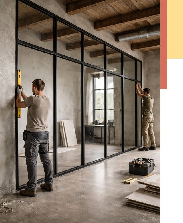 Стеклянные перегородки лофт в Ивантеевке от 10801 руб. под ключ | ОТДЕЛОЧНИК-Внт