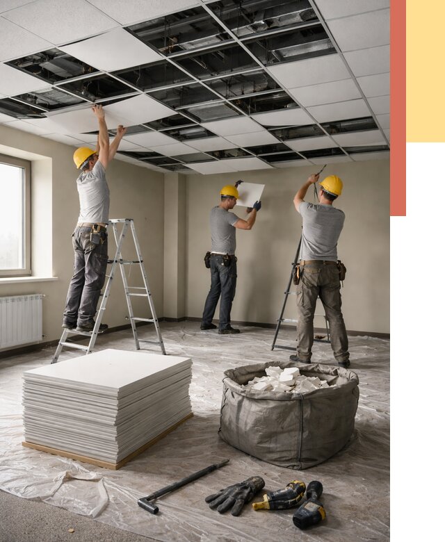 Демонтаж потолка Армстронг в Ивантеевке от 4629 руб. быстро и недорого | ОТДЕЛОЧНИК-Внт