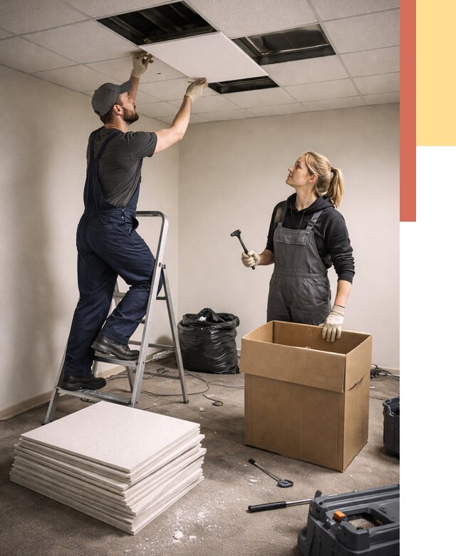 Демонтаж потолочной плитки в Ивантеевке от 4629 руб. быстро и недорого | ОТДЕЛОЧНИК-Внт