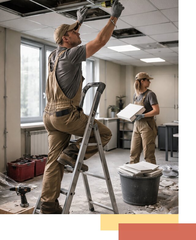 Ремонт потолка Армстронг и замена плит в Ивантеевке