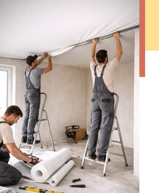 Монтаж тканевого натяжного потолка в Ивантеевке от 3600 руб. под ключ | ОТДЕЛОЧНИК-Внт