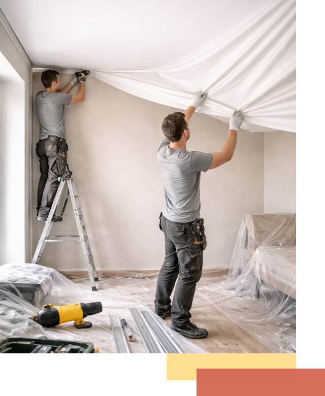 Монтаж тканевого натяжного потолка в Ивантеевке недорого и быстро