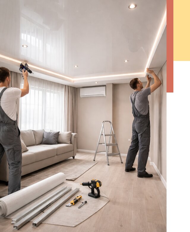 Монтаж глянцевого натяжного потолка в Ивантеевке от 772 руб. под ключ | ОТДЕЛОЧНИК-Внт