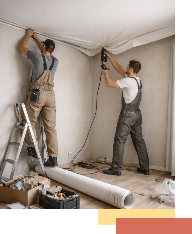 Монтаж цветного натяжного потолка в Ивантеевке за один день