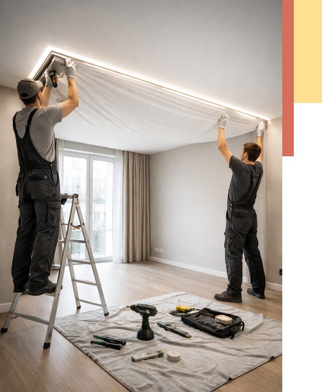 Монтаж парящего натяжного потолка в Ивантеевке от 4629 руб. быстро и недорого | ОТДЕЛОЧНИК-Внт