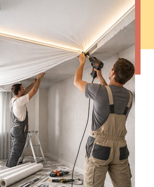 Монтаж натяжного потолка с подсветкой в Ивантеевке от 977 руб. | ОТДЕЛОЧНИК-Внт