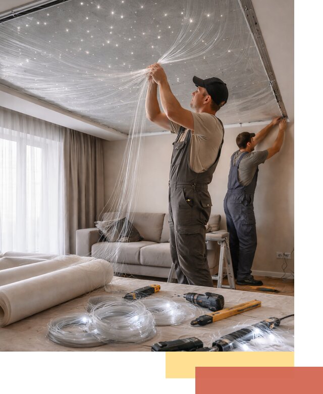 Монтаж натяжного потолка «Звездное небо» в Ивантеевке