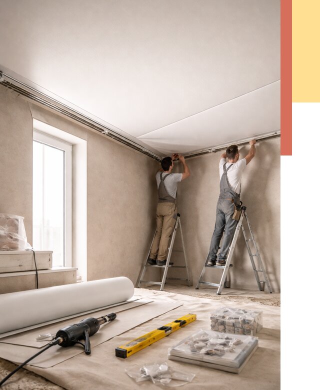 Монтаж натяжного потолка в спальне в Ивантеевке от 3909 руб. под ключ | ОТДЕЛОЧНИК-Внт