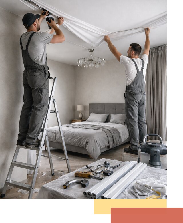 Монтаж натяжного потолка в спальне в Ивантеевке