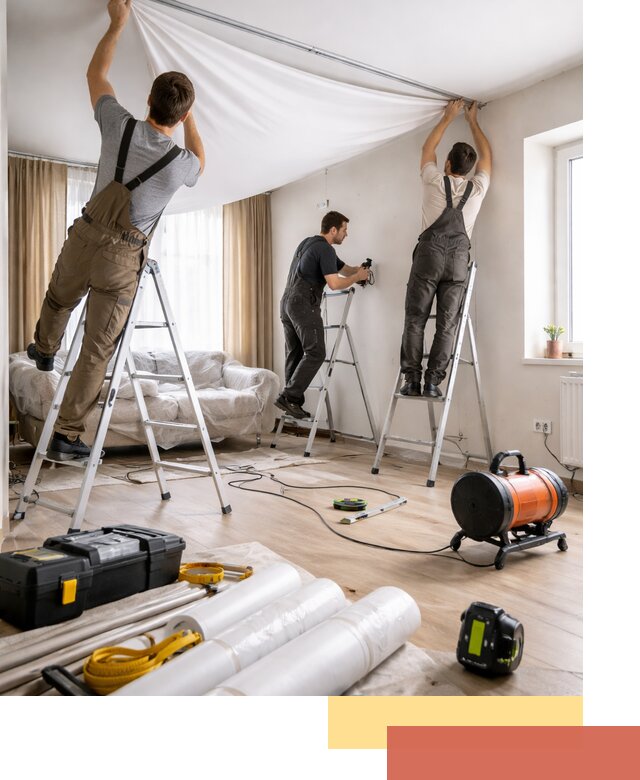 Монтаж натяжного потолка в гостиной в Ивантеевке