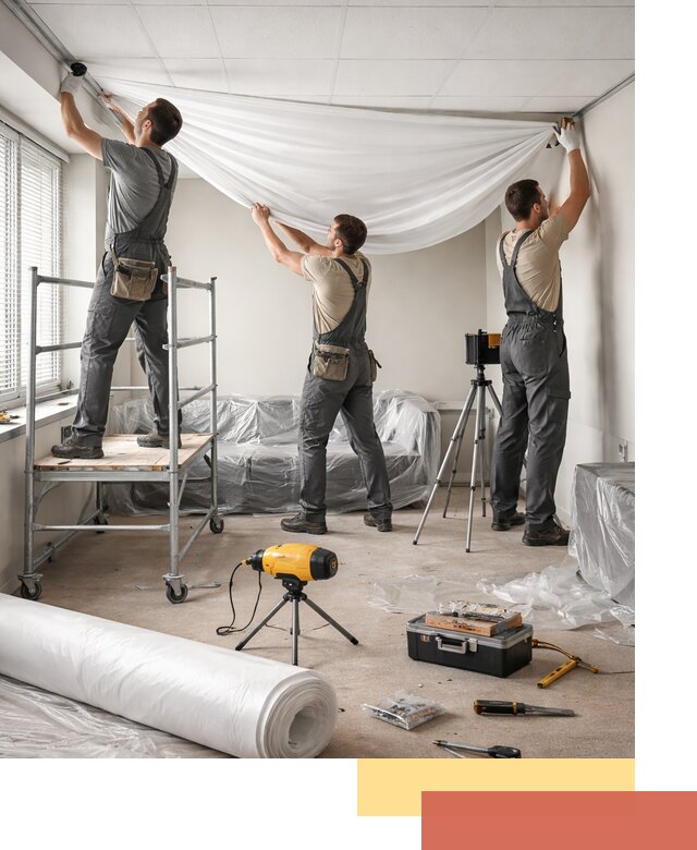 Монтаж натяжного потолка в офисе в Ивантеевке