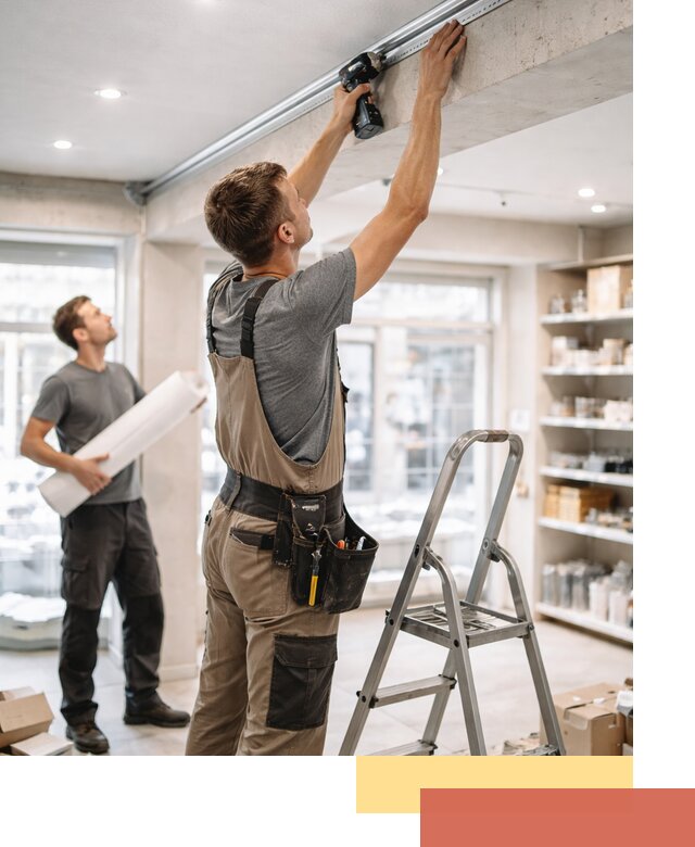 Монтаж натяжных потолков в магазине в Ивантеевке