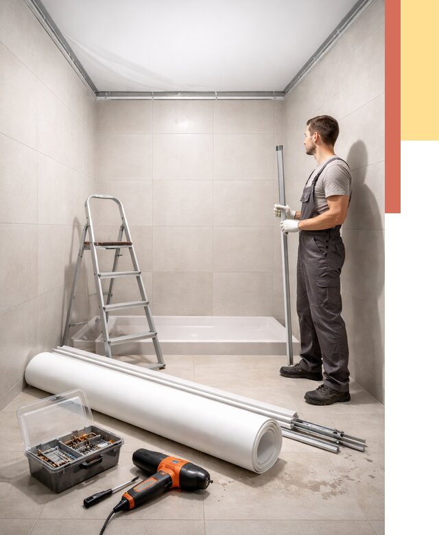 Монтаж натяжного потолка в санузле в Ивантеевке от 1903 руб. — ОТДЕЛОЧНИК-Внт