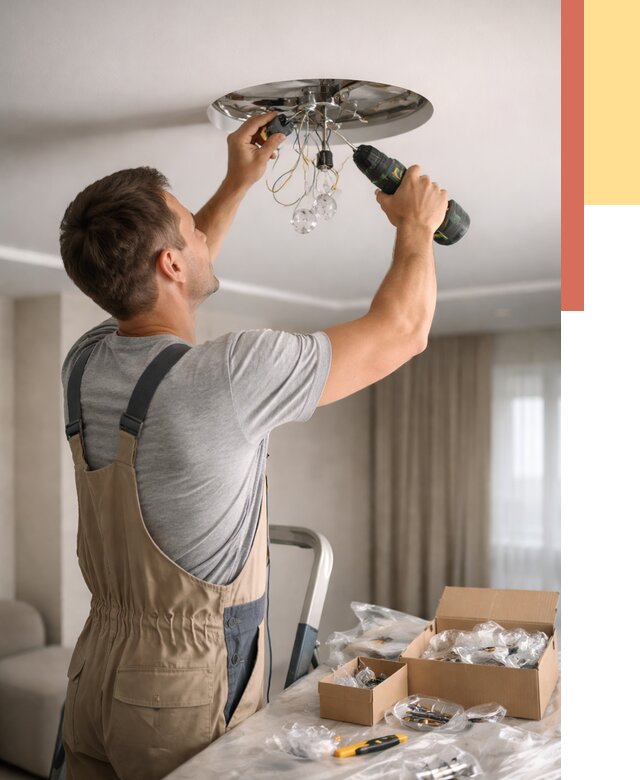 Установка люстры в натяжной потолок в Ивантеевке от 1234 руб. | Быстро и недорого — ОТДЕЛОЧНИК-Внт