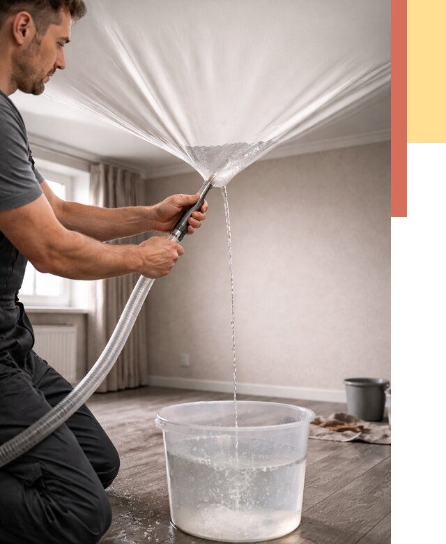 Слив воды с натяжного потолка в Ивантеевке от 2572 руб. быстро и недорого | ОТДЕЛОЧНИК-Внт