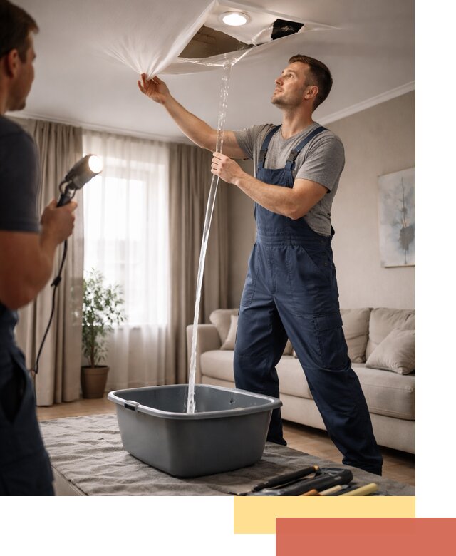 Слив воды с натяжного потолка в Ивантеевке быстро и аккуратно