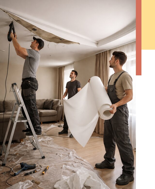 Замена полотна натяжного потолка в Ивантеевке от 9773 руб. быстро и недорого | ОТДЕЛОЧНИК-Внт