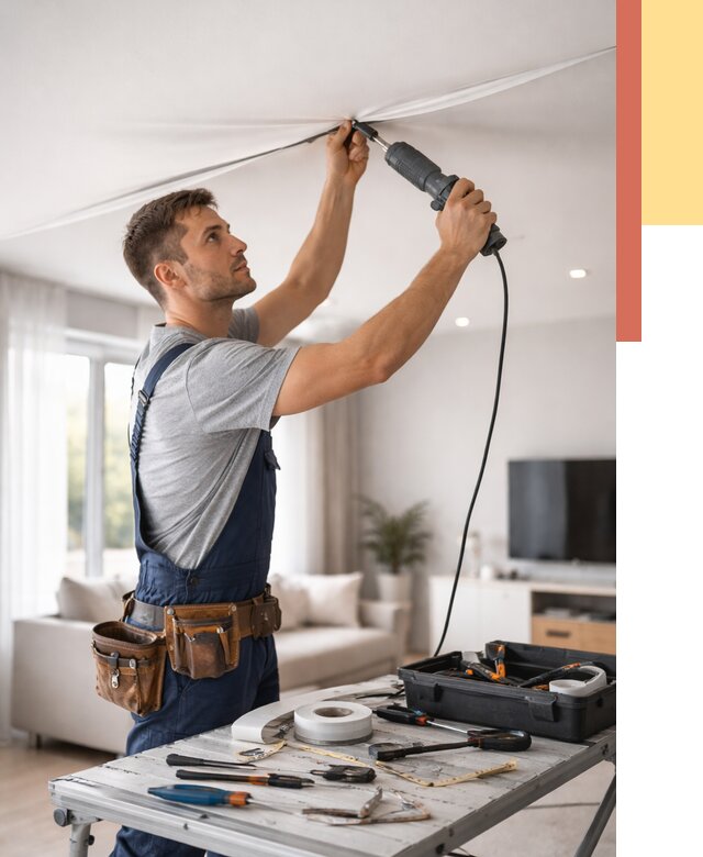 Ремонт натяжных потолков в Ивантеевке от 9773 руб. под ключ — ОТДЕЛОЧНИК-Внт