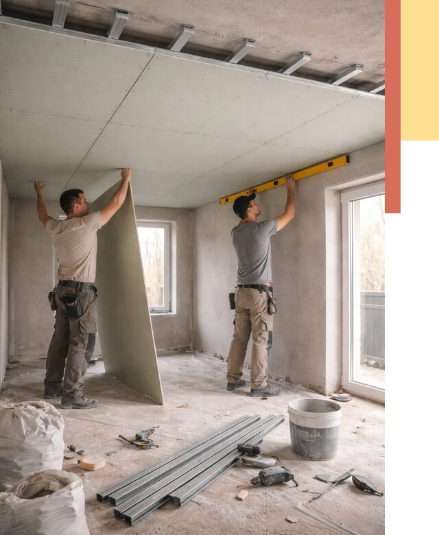 Одноуровневый потолок из гипсокартона в Ивантеевке от 772 руб. — монтаж под ключ | ОТДЕЛОЧНИК-Внт