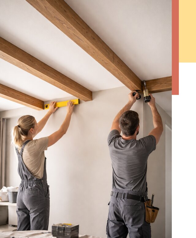 Монтаж декоративных балок на потолок в Ивантеевке от 4321 руб. — ОТДЕЛОЧНИК-Внт